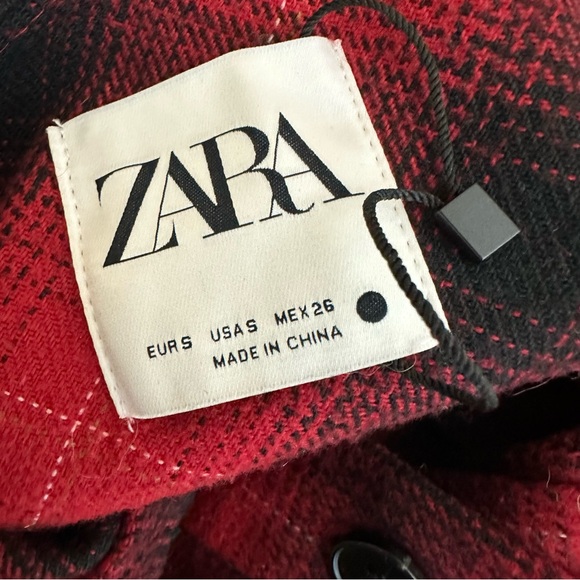 ZARA Red Black Plaid Oversized Flannel Jacket Size Small - Picture 7 of 8